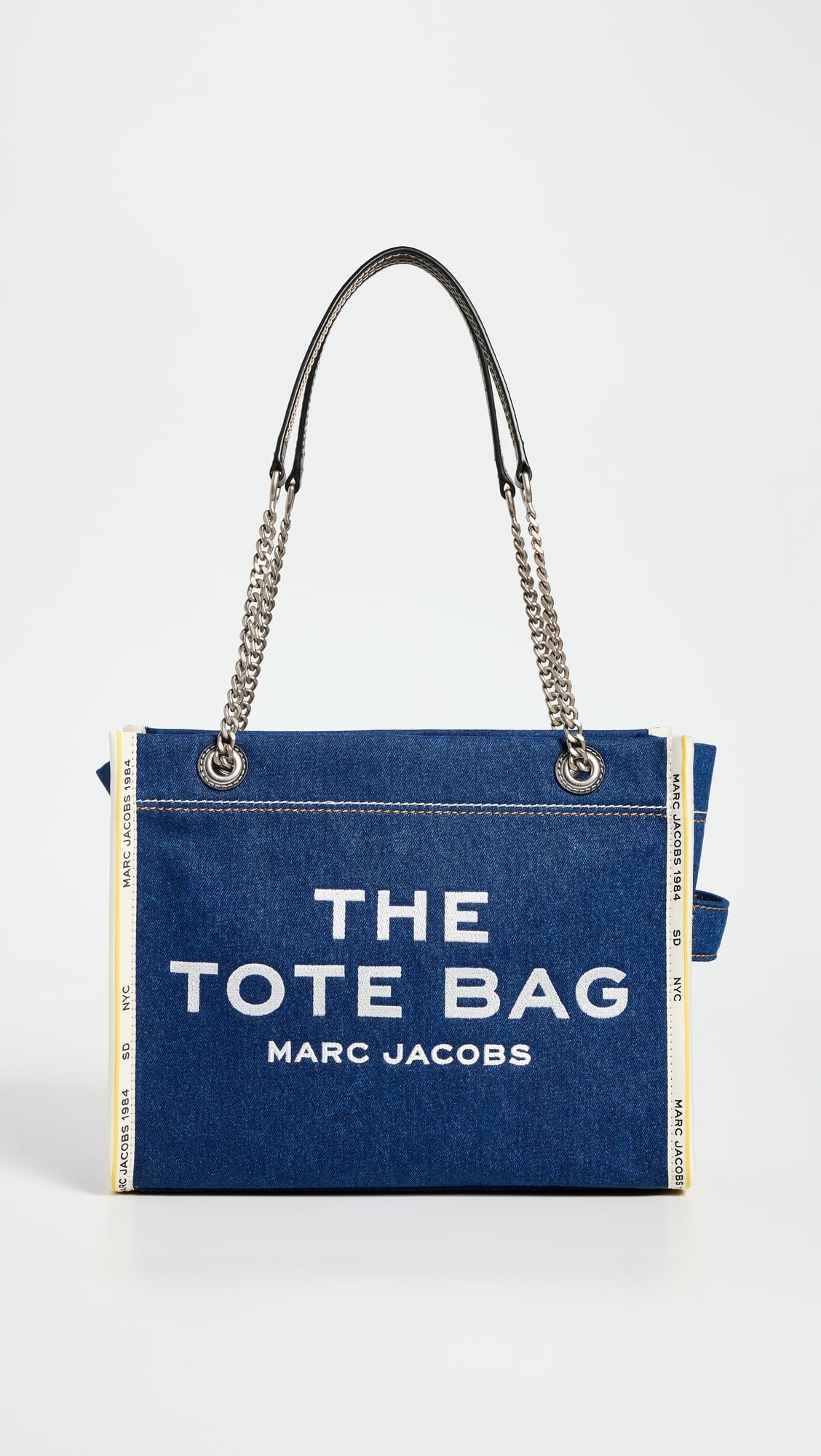 Marc Jacobs Womens The Denim Chain Medium Tote Bag Dark Wash Onesize