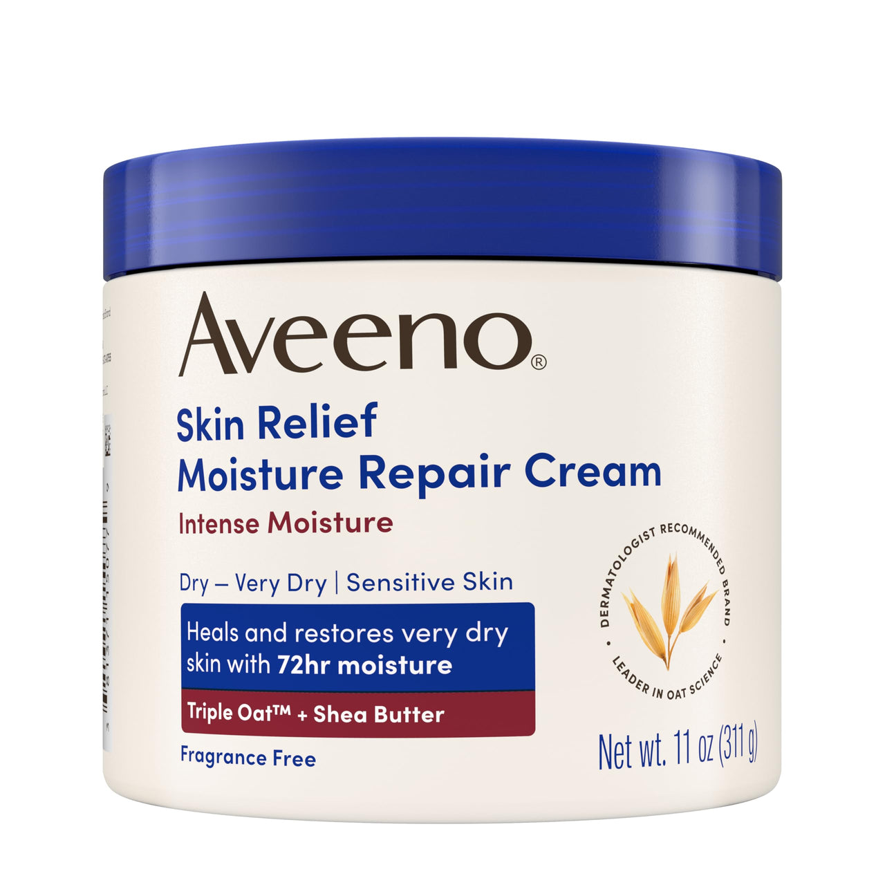 Aveeno Skin Relief Intense Moisture Repair Body Cream with Triple Oat & Shea Butter Formula, Helps Heal, Repair & Restore Very Dry Skin with Long-Lasting Moisture, Fragrance-Free, 11 oz