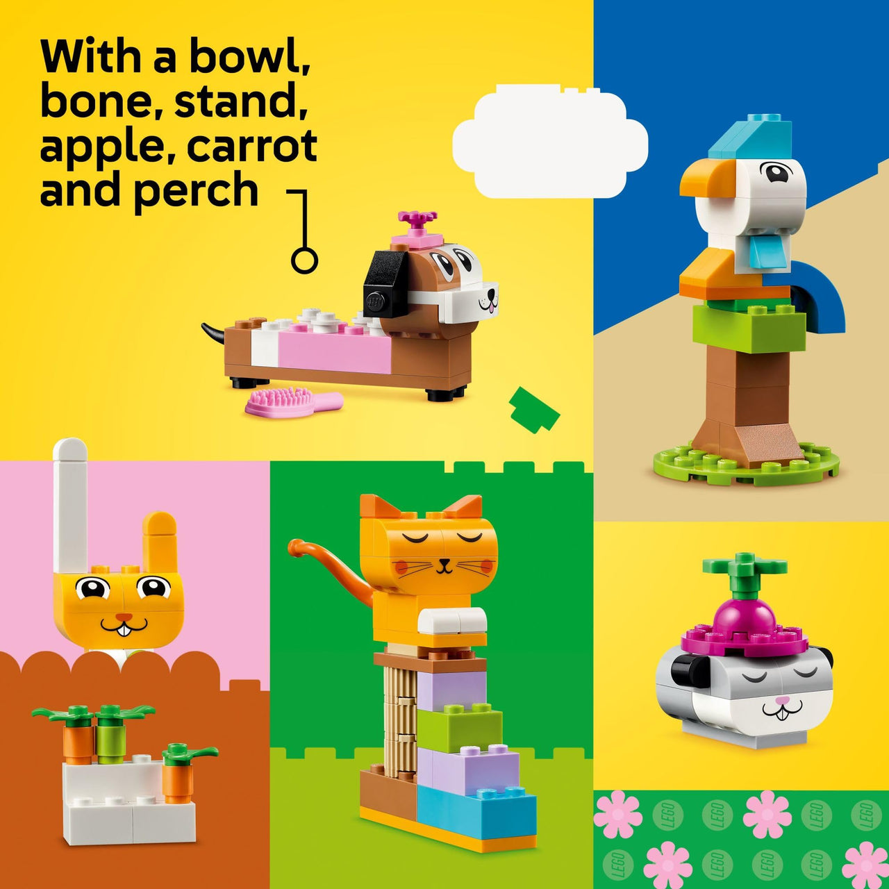LEGO Classic Creative Pets, Building Brick Animals Toy, Kids Build a Dog, Cat, Rabbit, Hamster and Bird, Gift for Animal-Loving Boys and Girls Aged 5 and Up, Great Build Together Toy, 11034