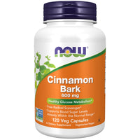 Thumbnail for NOW Supplements, Cinnamon Bark 600 mg, Non-GMO Project Verified, Healthy Glucose Metabolism*, 120 Veg Capsules