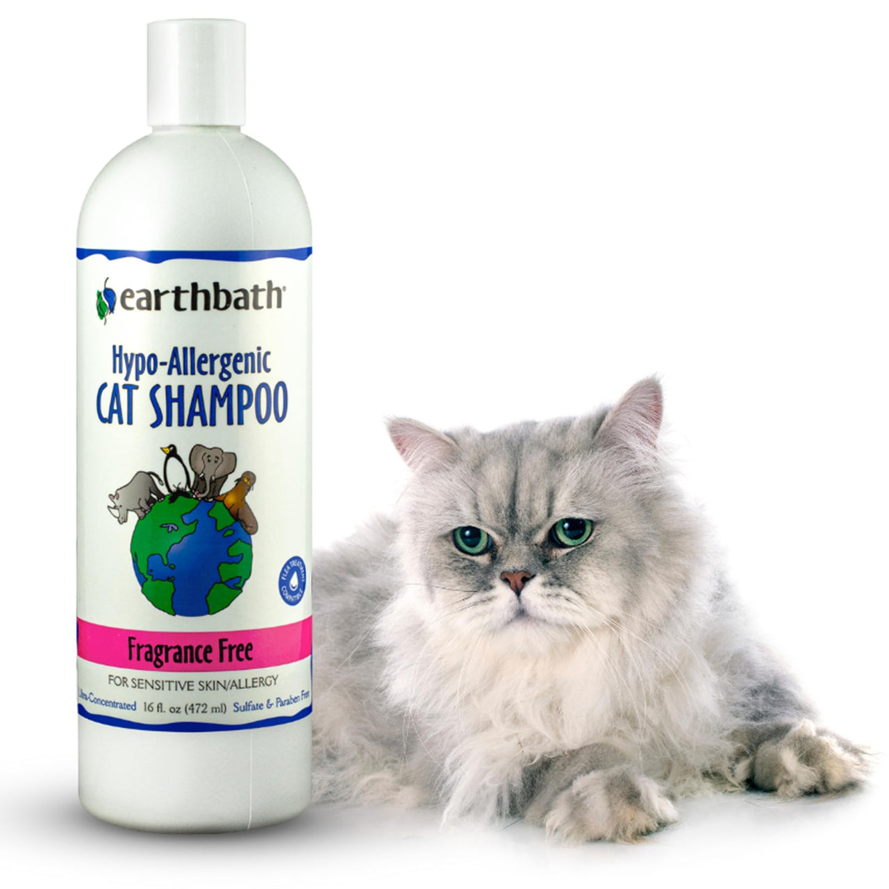 earthbath, Hypoallergenic Cat Shampoo - Fragrance Free Cat Shampoo for Allergies and Itching, Made in USA, Cruelty Free Cat Wash, Gentle & Soothing Kitty Shampoo - 16 Oz (1 Pack)