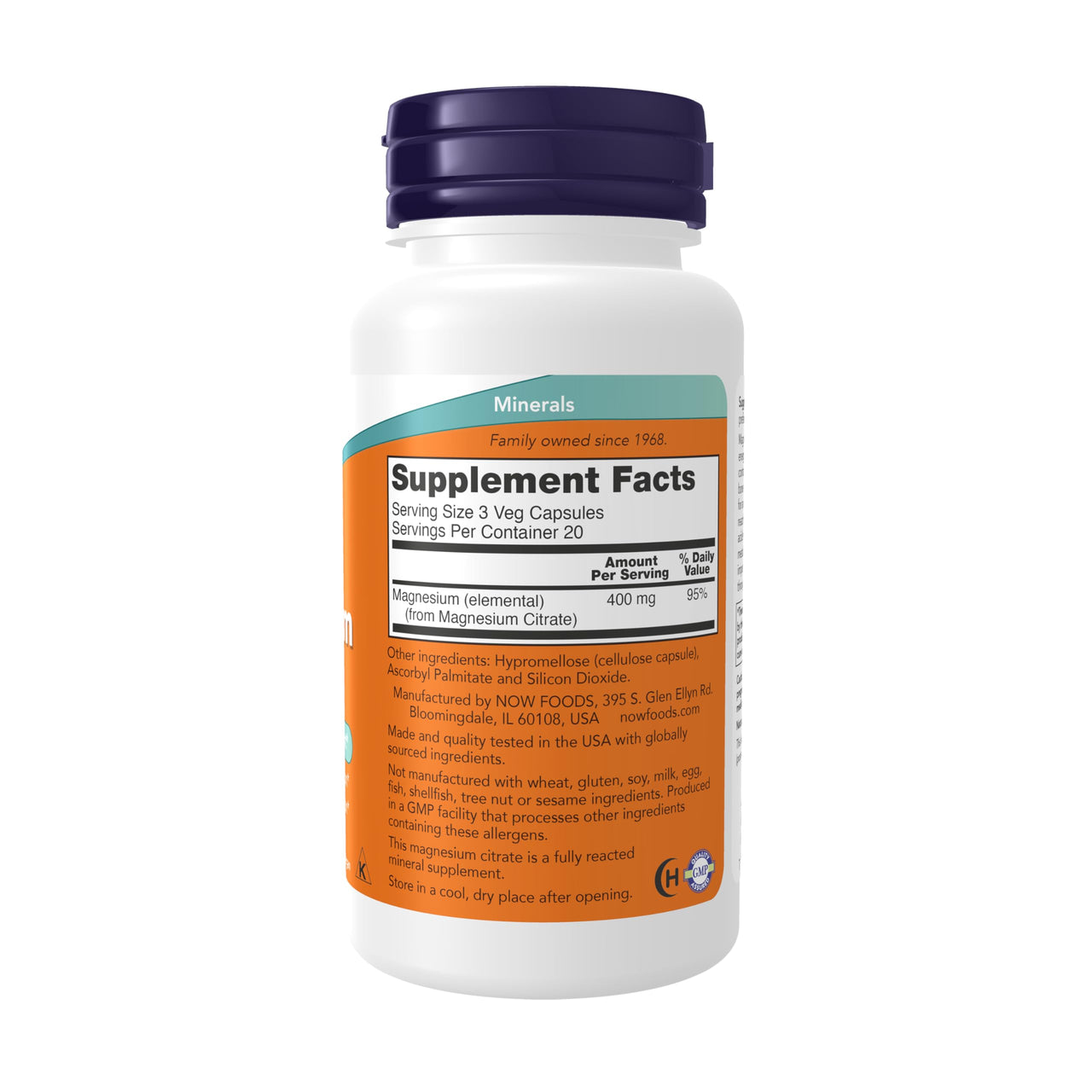 NOW Supplements, Magnesium Citrate, Enzyme Function*, Nervous System Support*, 60 Veg Capsules