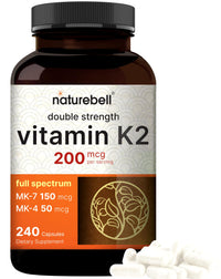 Thumbnail for NatureBell Vitamin K2-240 Capsules - 200mcg Double Strength MK-7 & MK-4 Complex - Heart, Bone & Immune Health Support* - Complete K Vitamins Formula