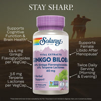 Thumbnail for SOLARAY Ginkgo Biloba Extract, Vital Extracts - Brain Supplement - Ginkgo Biloba Capsules for Brain Health and Female Libido Support - Non GMO, Vegan, Gluten Free, 60-Day Guarantee - 60 Servings