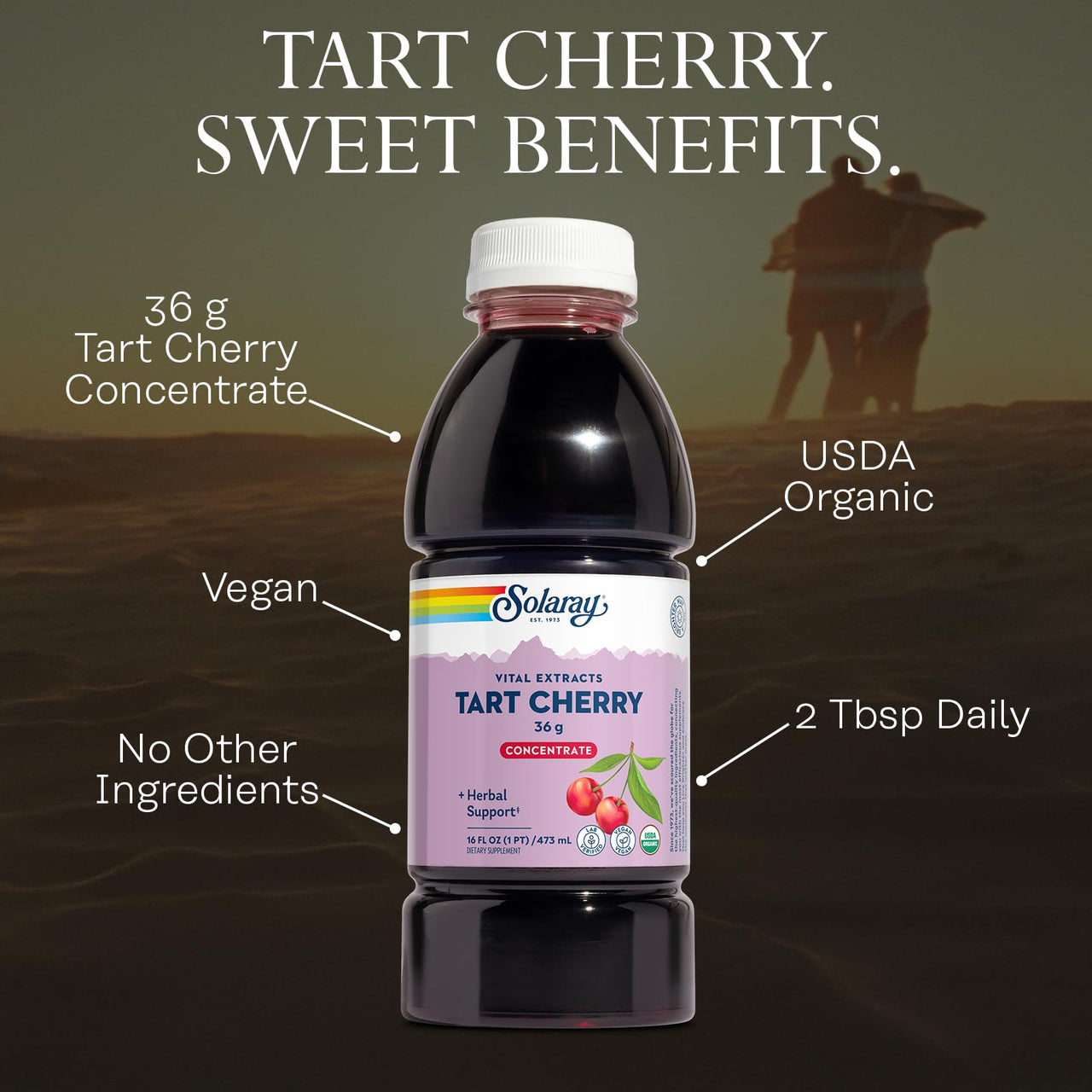 Solaray Organic Tart Cherry Juice Concentrate, 100% Juice Concentrate from Organic Tart Cherries for Overall Well-Being - Vegan, Lab Verified, 60-Day Guarantee, 15 Servings, 16 fl oz