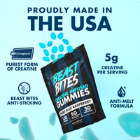 Thumbnail for BEAST BITES - Creatine Infused Gummies - 5g Creapure Creatine Monohydrate Per Serving - NSF Certified for Sport - 30 Servings (Blue Raspberry)