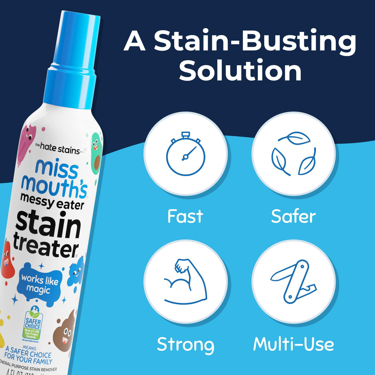 Miss Mouth's Messy Eater Stain Treater Spray - 4oz 3 Pack Stain Remover - Newborn & Baby Essentials - No Dry Cleaning Food, Grease, Coffee Off Laundry, Underwear, Fabric