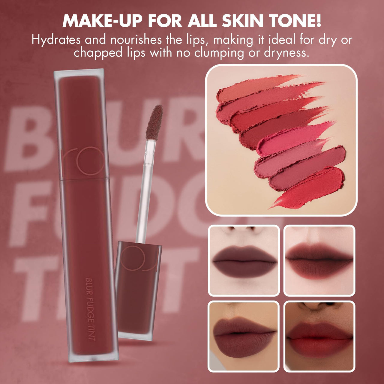 rom&nd Blur Fudge Tint 04 Radwood | Velvety Soft Matte K-Beauty Lip Stain | Non-Drying, Long-Lasting, Effortless Blurred Effect | Deep Burgundy Red for All Skin Tones