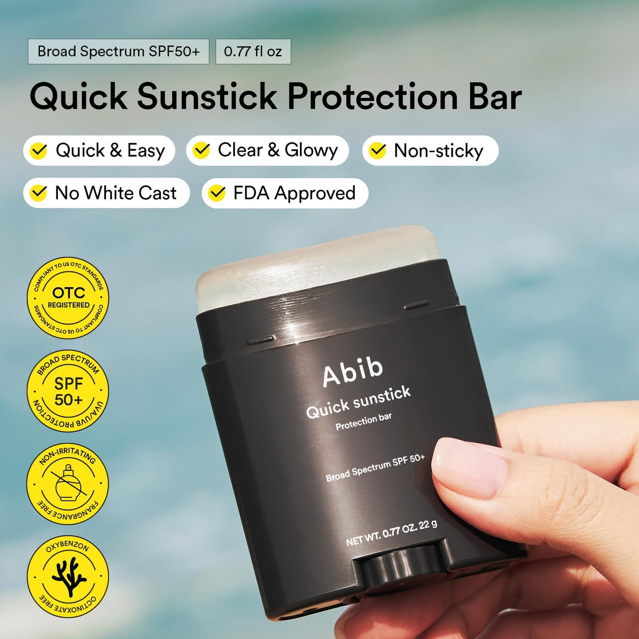 Abib Quick Sunstick Protection Bar SPF50+ Broad Spectrum, Glowy Sunscreen Stick for Dry & Sensitive Skin, No White Cast, With Centella & Aloe, Korean Sunscreen, 0.77 oz / 22 g