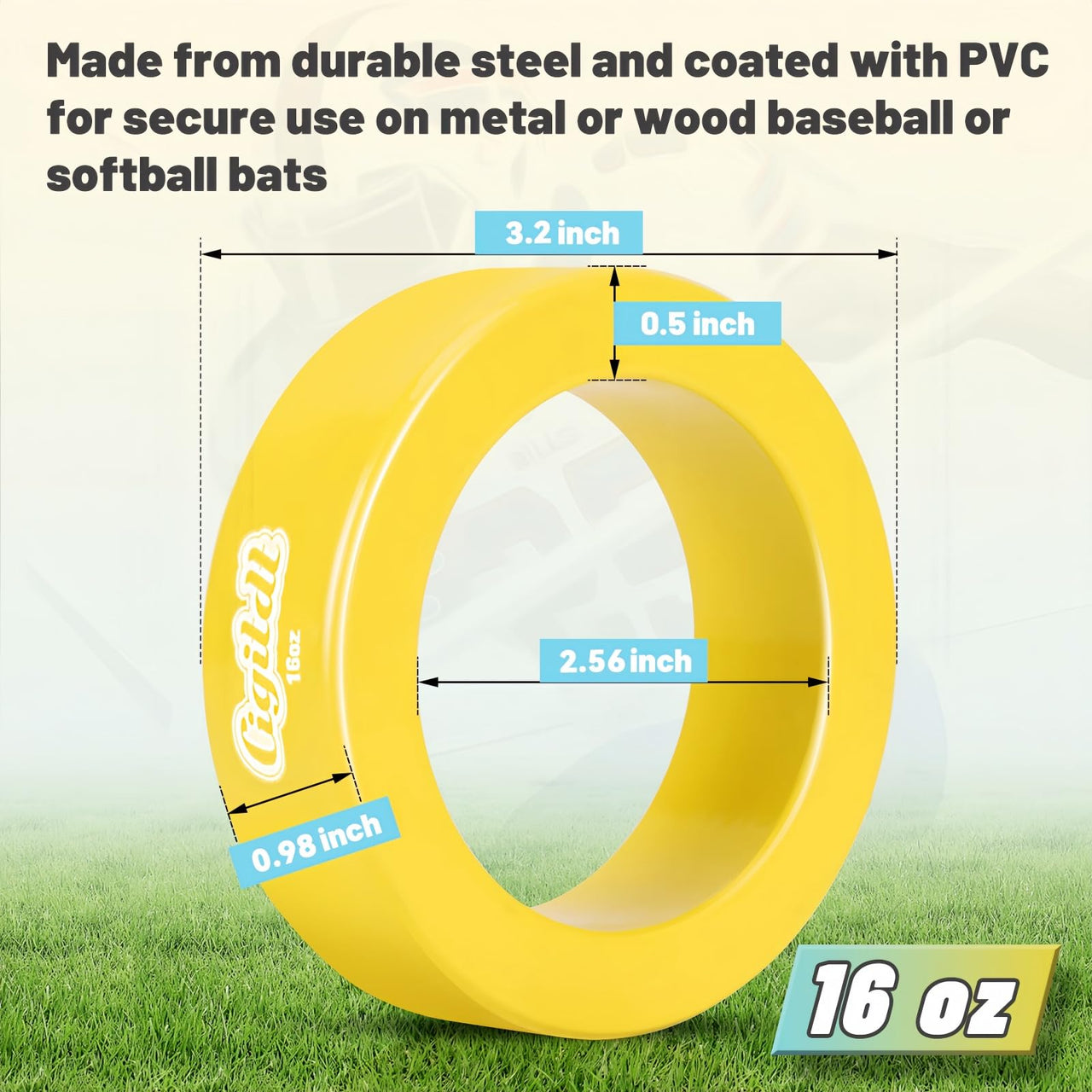 CIGITDT 2 Pack Baseball and Softball Bat Weights - 16 oz Baseball Donuts for Adult + Youth Baseball Accessories- Fits All Standard Bats-Yellow & Blue
