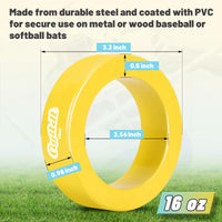 Thumbnail for CIGITDT 2 Pack Baseball and Softball Bat Weights - 16 oz Baseball Donuts for Adult + Youth Baseball Accessories- Fits All Standard Bats-Yellow & Blue
