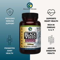 Thumbnail for Amazing Herbs Premium Black Seed Oil Capsules - High Potency, Cold Pressed Nigella Sativa Aids in Digestive Health, Immune Support & Brain Function - 60 Count, 1250mg