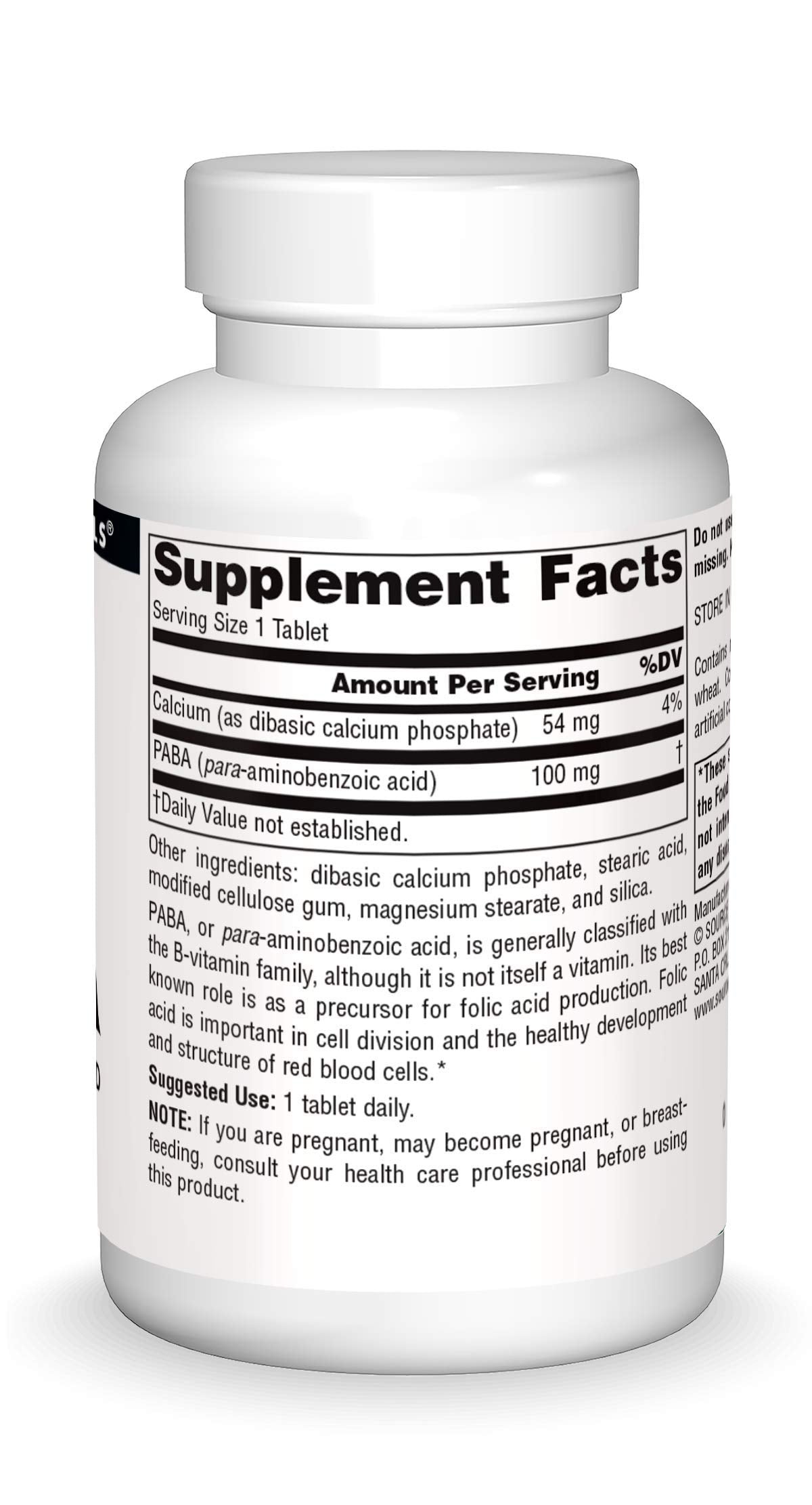 Source Naturals PABA, para-Amino Benzoic Acid, 100 mg Dietary Supplement - 250 Tablets