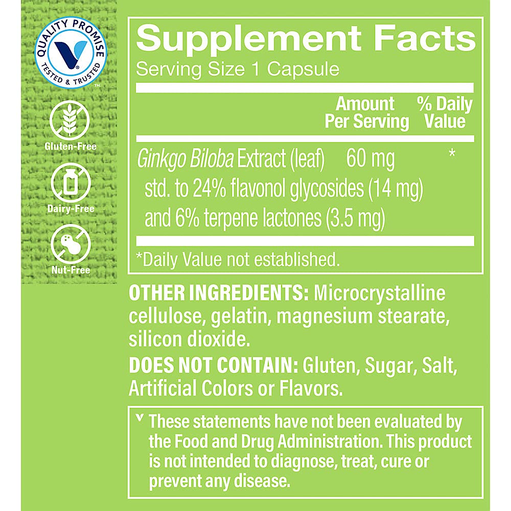 The Vitamin Shoppe Ginkgo Biloba 60MG - Memory Support, Mental Clarity & Circulation, Standardized Extract (120 Capsules)