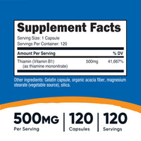 Thumbnail for Nutricost Vitamin B1 (Thiamine) 500mg, 120 Capsules