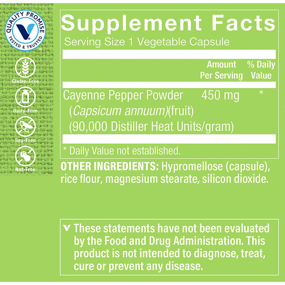 The Vitamin Shoppe Cayenne Extract 450MG (Capsicum), Promotes Cardiovascular (100 Capsules)