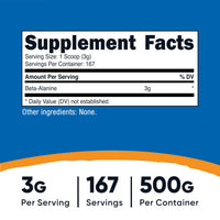 Thumbnail for Nutricost Beta Alanine Powder 500 Grams (1.1lbs) - Pure Beta Alanine, Gluten Free & Non-GMO