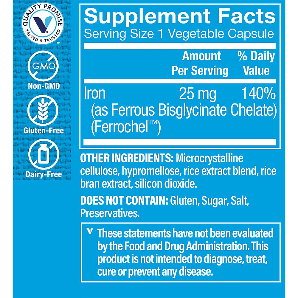 The Vitamin Shoppe Iron 25MG - Red Blood Cell Production, Energy & Oxygen Transport Support, Essential Mineral