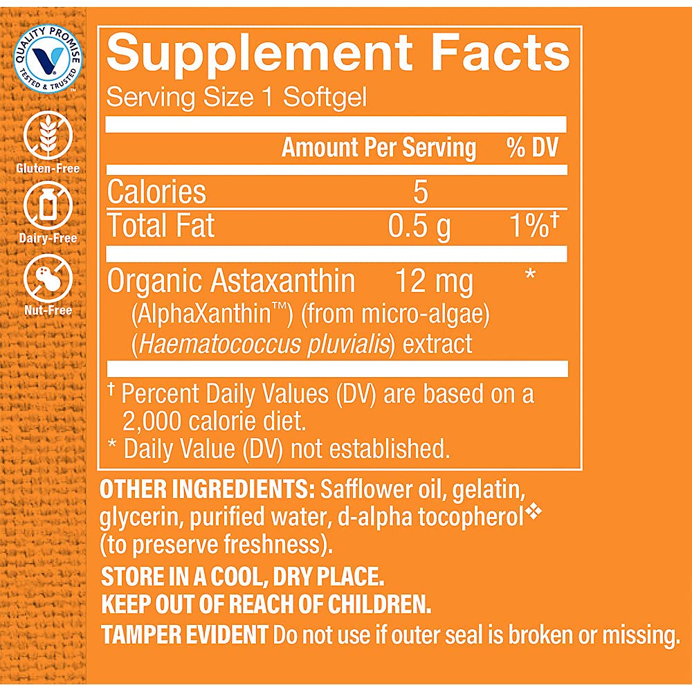 The Vitamin Shoppe Astaxanthin (Solasta) Branded Ingredient 12mg (30 (30 Softgels)