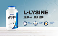 Thumbnail for Nutricost L-Lysine 1000mg Per Serving, 250 Servings, 500 Capsules - Gluten Free, Non-GMO, 500mg Per Capsule