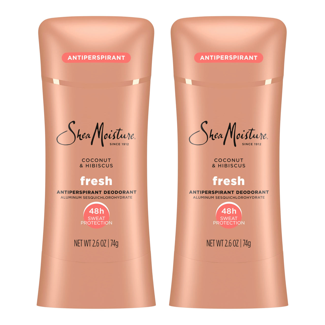 SheaMoisture Antiperspirant Deodorant Stick Fresh Coconut & Hibiscus 2 Count for 48HR Sweat & Odor Protection with No Parabens & No Mineral Oil 2.6 oz
