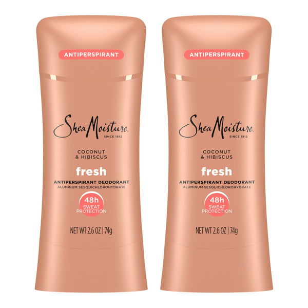 SheaMoisture Antiperspirant Deodorant Stick Fresh Coconut & Hibiscus 2 Count for 48HR Sweat & Odor Protection with No Parabens & No Mineral Oil 2.6 oz