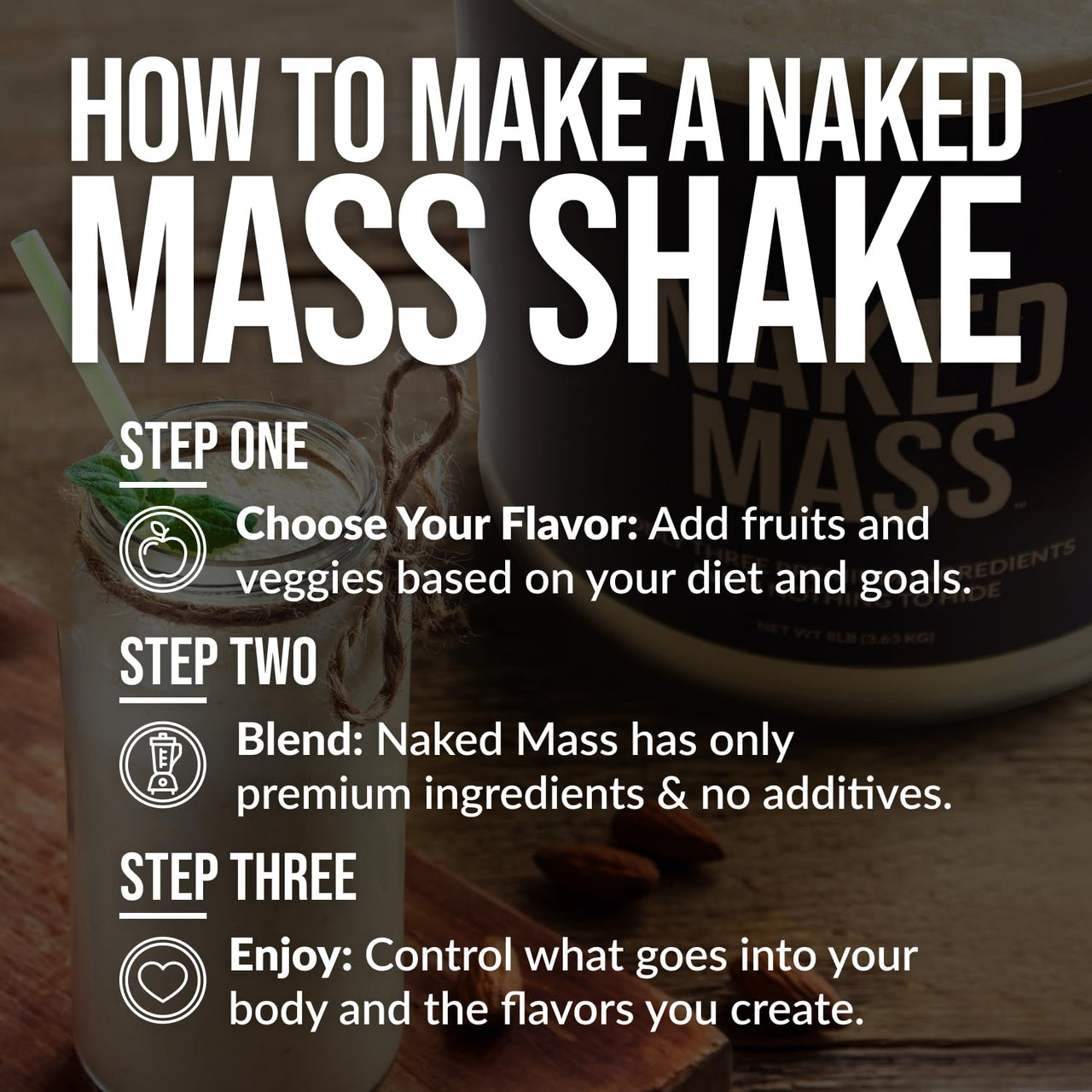 NAKED Chocolate Peanut Butter Mass Protein 8LB (1,280 Calories, 50g Protein) Pure Creatine 500g (100 Servings) – Bulk; Non-GMO; Gluten Free; Soy Free