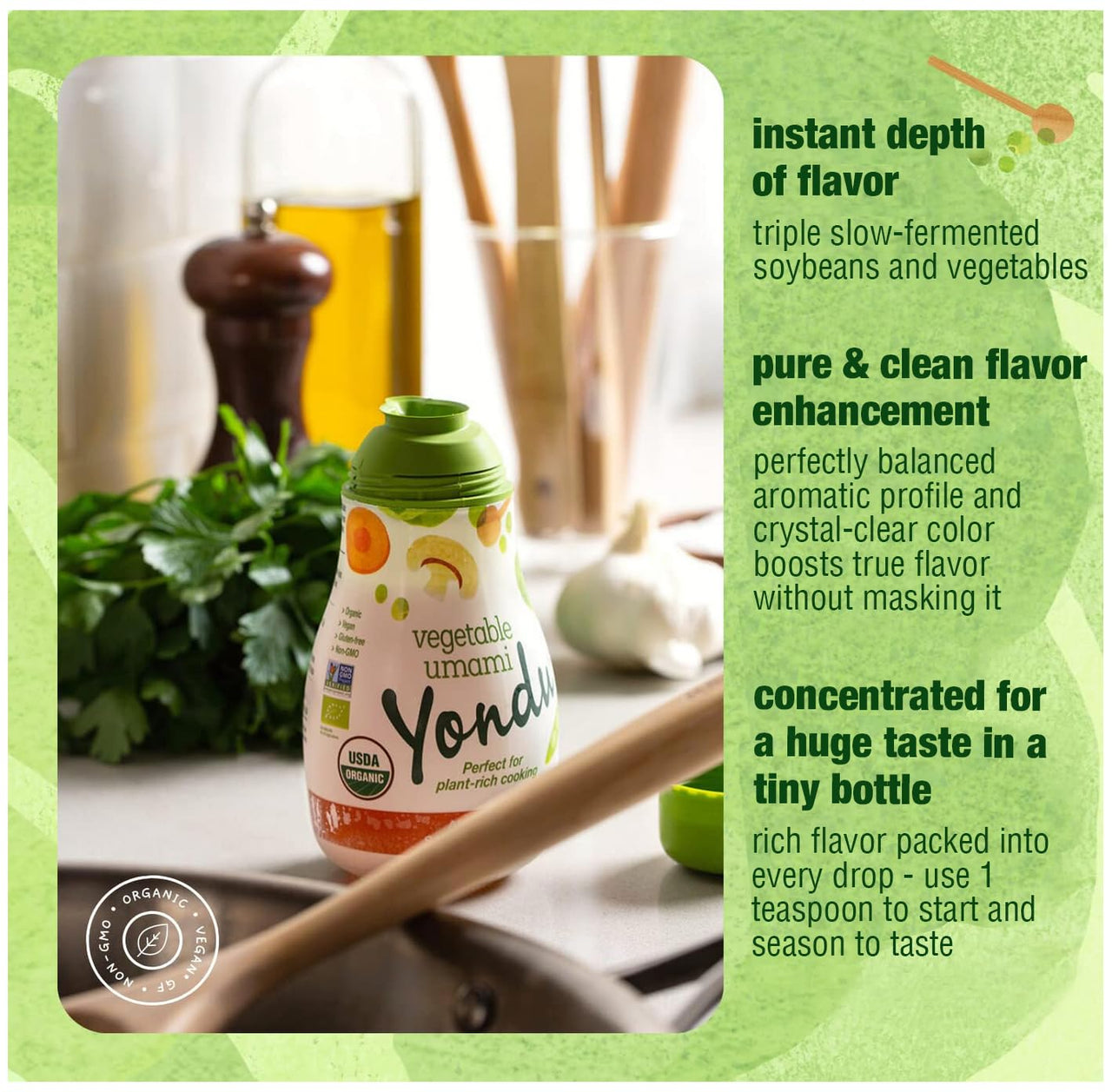 YONDU Organic Umami Seasoning Sauce: Replacement for Liquid Aminos, Fish Sauce, Soy Sauce. Non GMO, 100% Plant Based, Gluten Free (5.1 fl oz)