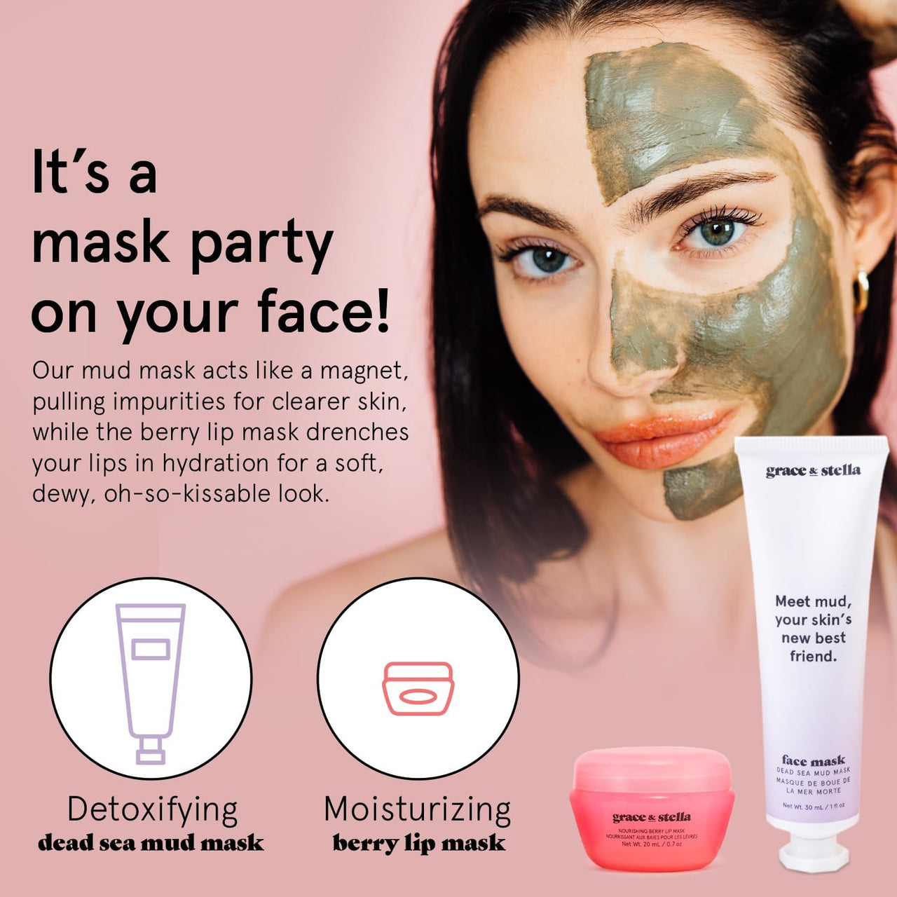 grace & stella Award Winning Skin Care Set - Birthday Gifts for Her, Travel Size Toiletries with Eye Masks, Hyaluronic Acid Serum, Lip Balm & More, Gift Baskets for Women, Vegan Cruelty-Free Self Care