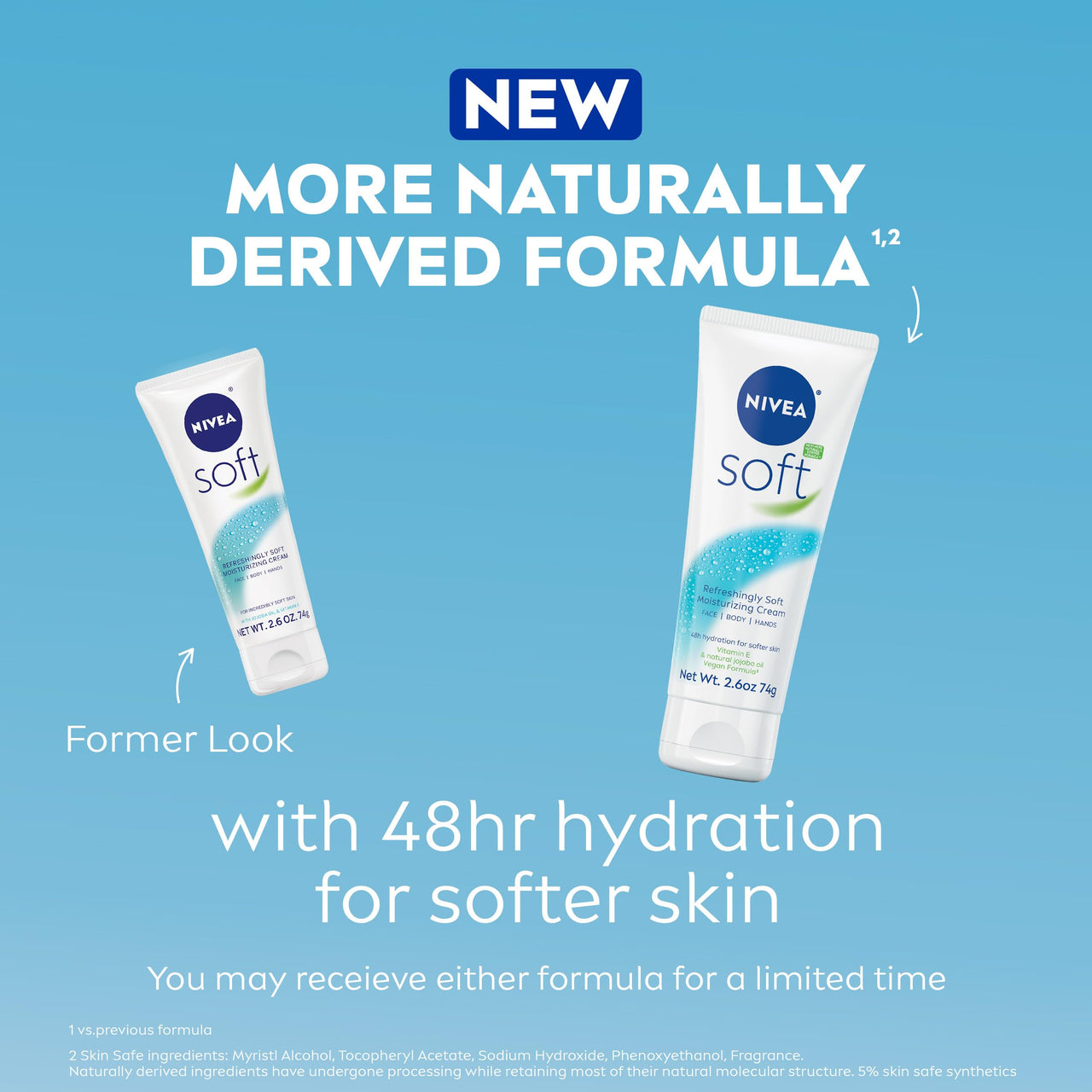 NIVEA Soft Refreshingly Soft Moisturizing Cream, Lightweight Moisturizer for Face, Body and Hands, Body Cream Enriched with Jojoba Oil and Vitamin E, 2.6 Oz Tube, Pack of 3