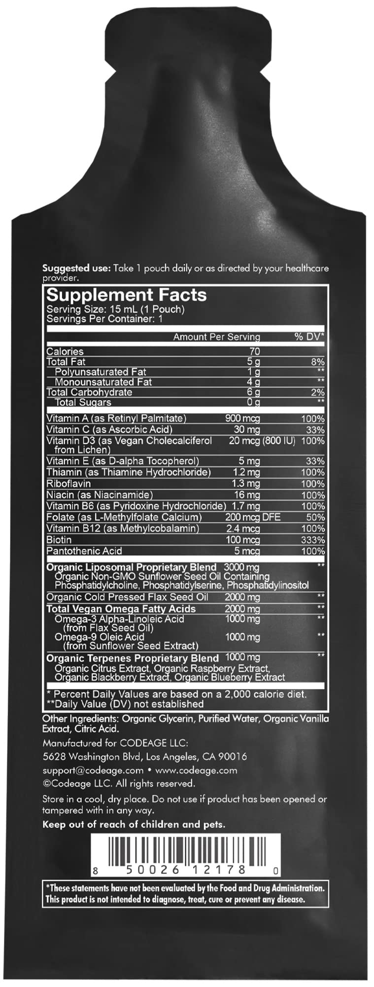 Codeage Daily Men Liquid Vitamins Supplement - Liposomal Multivitamin A, B, C, D, E, Biotin, Omega-3 & Omega-9 - Folate, Niacin, BlackBerry, Vegan - Sugar-Free & Non-GMO - 30 Pouches