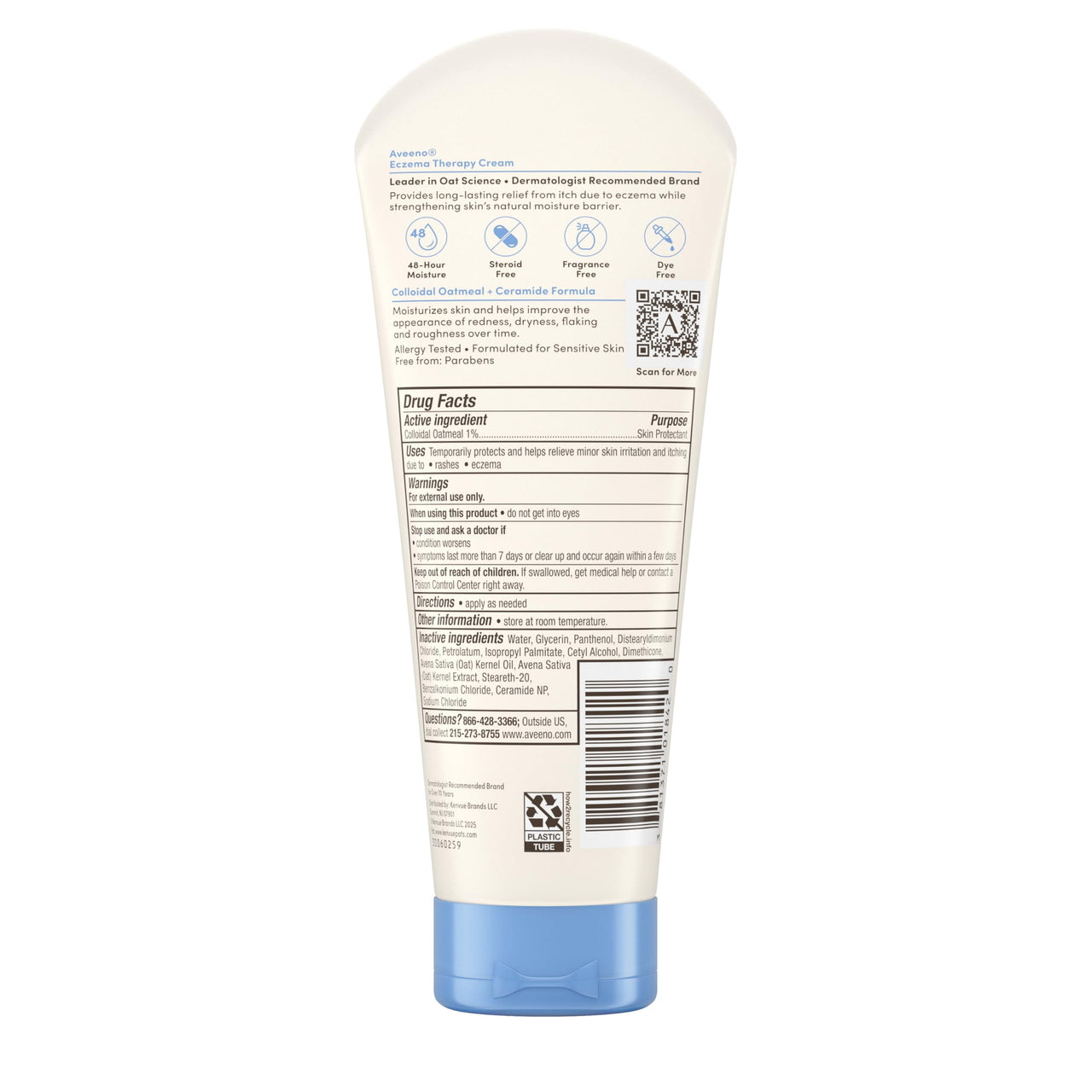 Aveeno Eczema Therapy Daily Moisturizing Body Cream for Itchy, Dry, Sensitive Skin, Soothing Eczema Relief Cream, Colloidal Oatmeal Skin Protectant, Dye-, Steroid- & Fragrance-Free, 7.3 oz
