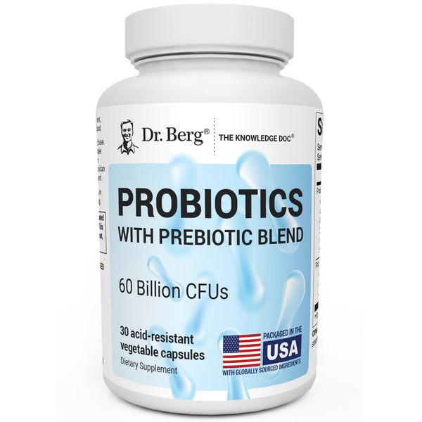Dr. Berg Probiotic Supplement (60 Billion CFUs) - Helps Ease Occasional Constipation, Diarrhea, Gas & Bloating* - Pre and Probiotics for Digestive Health - 30 Probiotic Capsules