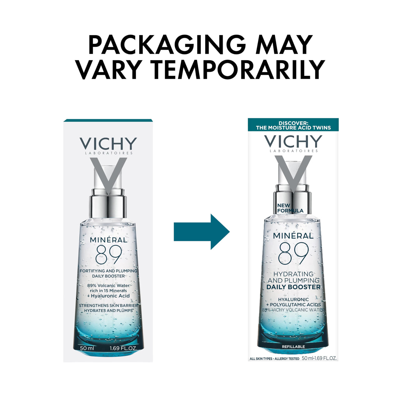 Vichy Mineral 89 Booster, Pure Hyaluronic Acid Serum for Face with Polyglutamic Acid for Skin Barrier Repair, Plumps & Hydrates, Lightweight Hydrating Serum, Oil-Free, Non-Sticky, 2.53 Fl Oz
