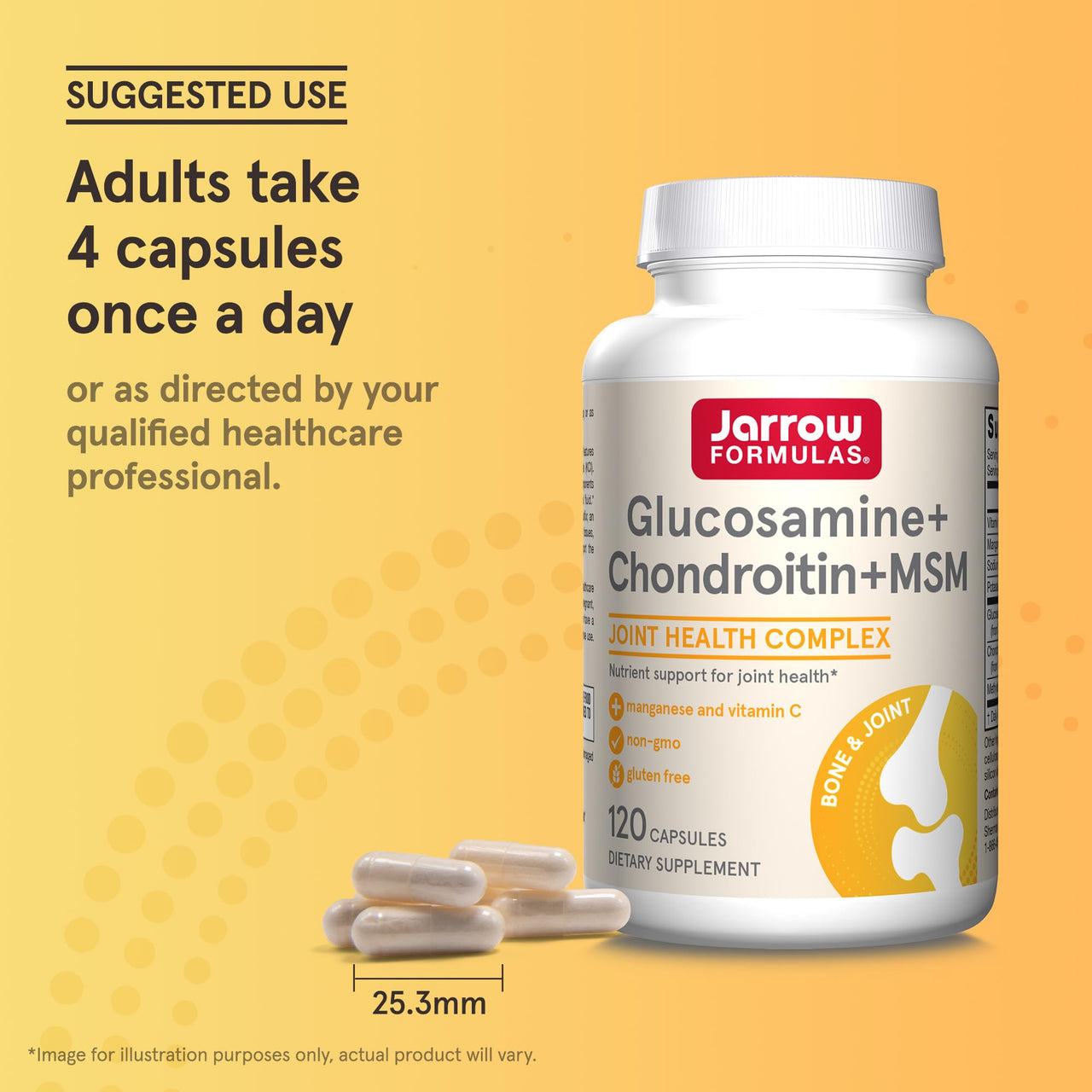 Jarrow Formulas Glucosamine, Chondroitin, and MSM Capsules; Joint Support Supplement with Vitamin C and Manganese, Bone & Joint Health, 120 Capsules, 30 Day Supply