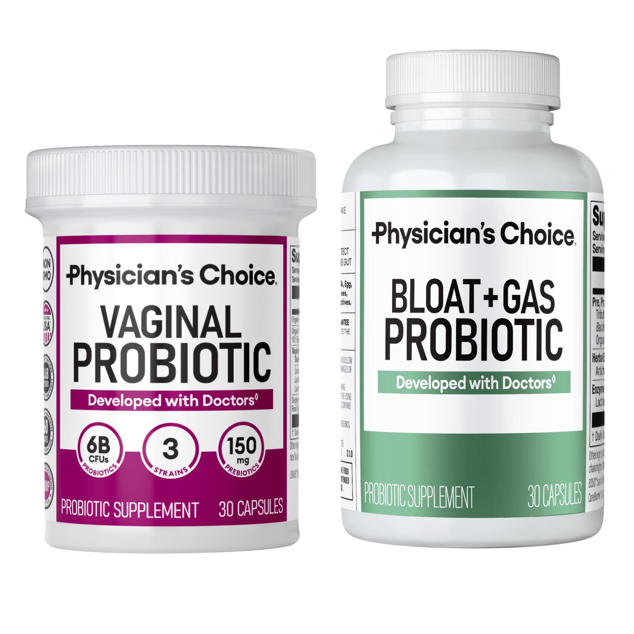 Physician's CHOICE Vaginal Wellness Probiotic 30ct + Bloat & Gas Probiotic 30ct - Monthly Relief Combo for Women