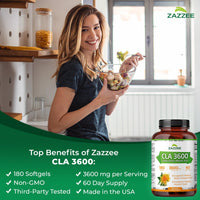Thumbnail for Zazzee High Potency CLA 3600, 180 Softgels, 3600 mg per Serving, Conjugated Linoleic Acid from Safflower Oil, Concentrated and Standardized, 60 Day Supply, Non-GMO and Made in The USA