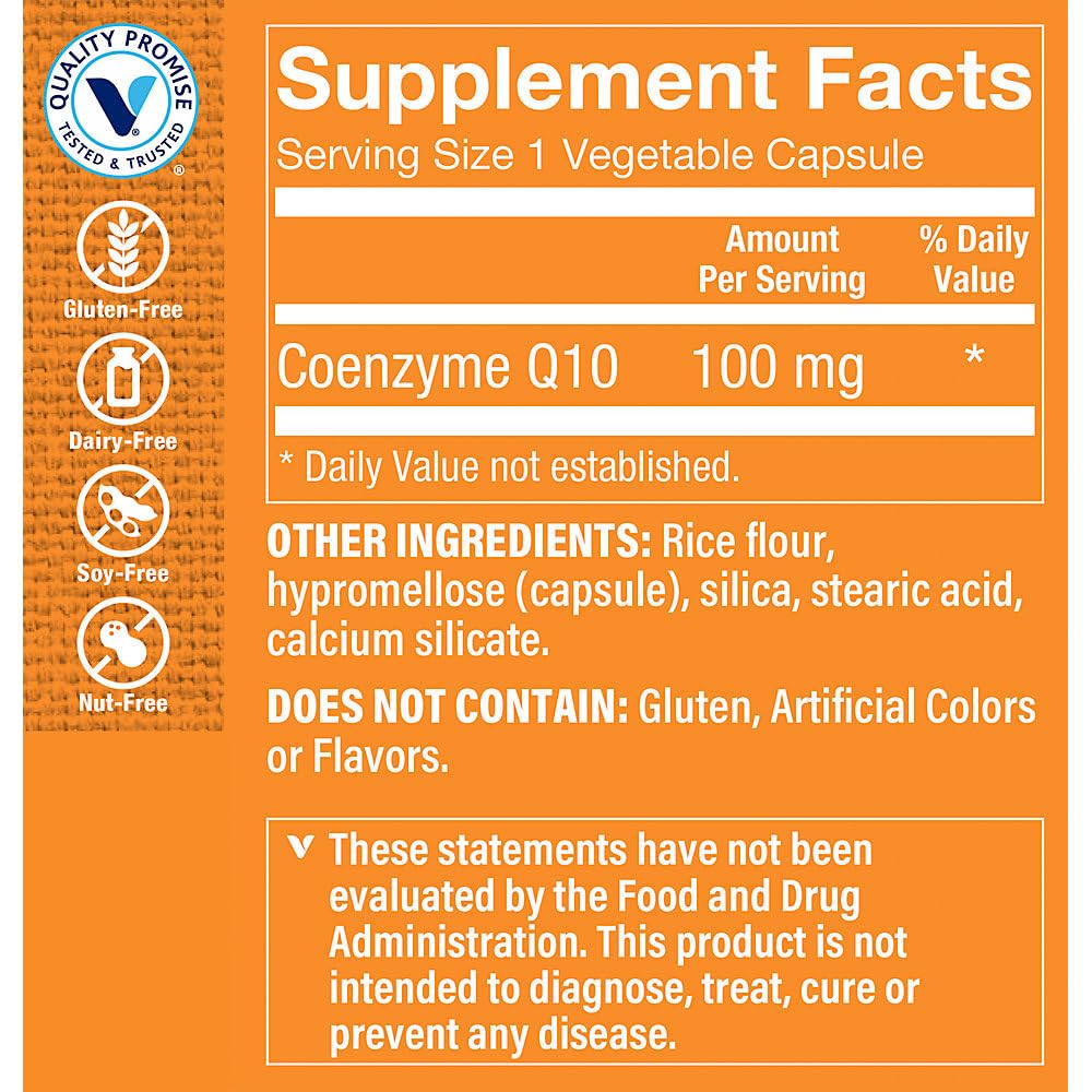 The Vitamin Shoppe CoQ-10 100mg - Beneficial for Those Taking Statins – Supports Heart & Cellular Health and Healthy Energy Production, Essential Antioxidant – Once Daily (180 Capsules)