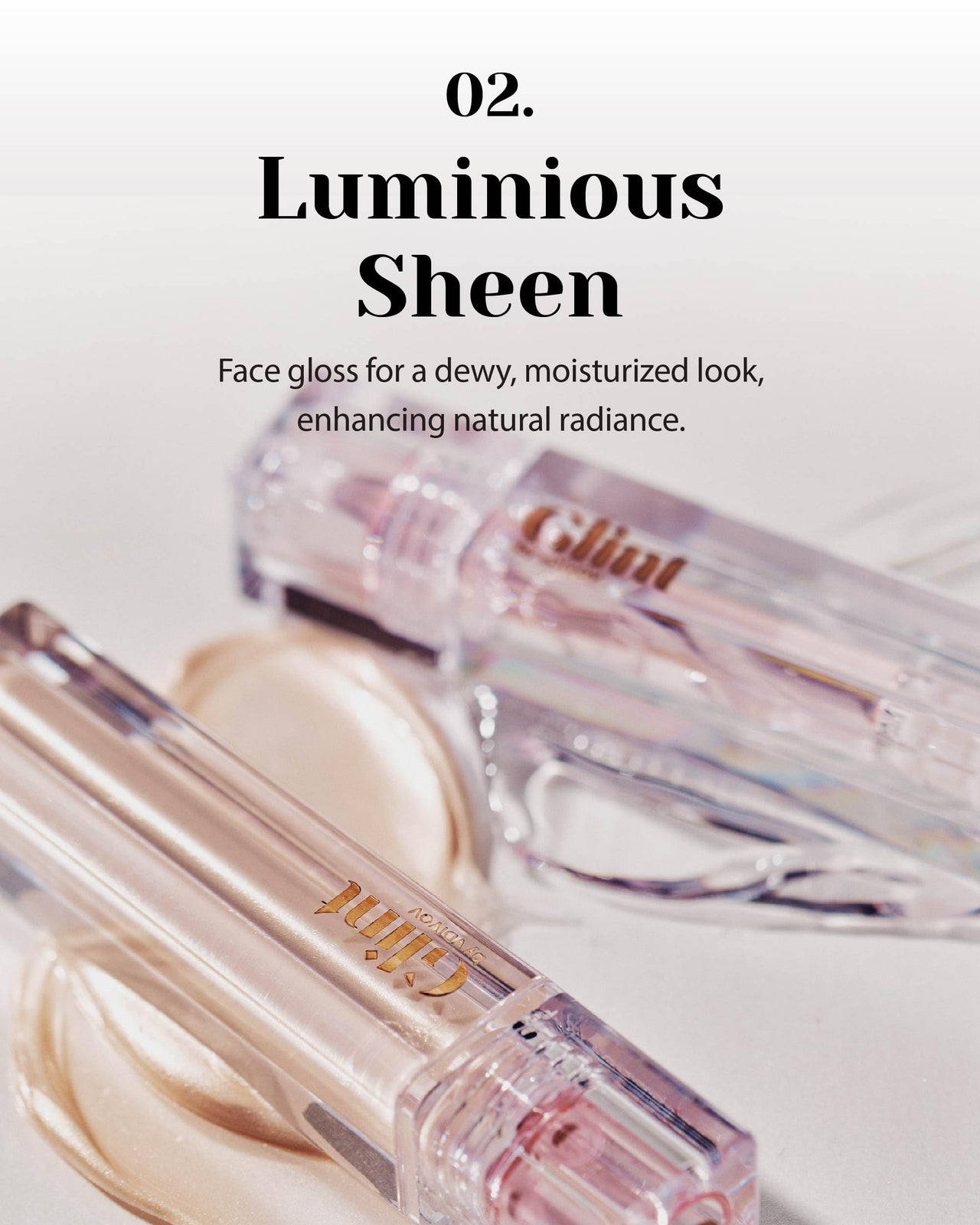 Glint Liquid Gel Highlighter (Dewy Moon, 0.1oz) - Multi-Use Face & Body Gloss for Smooth Glow, Long-Lasting Illuminator Balm for Healthy Radiance. Korean Makeup. Eyes, Cheeks