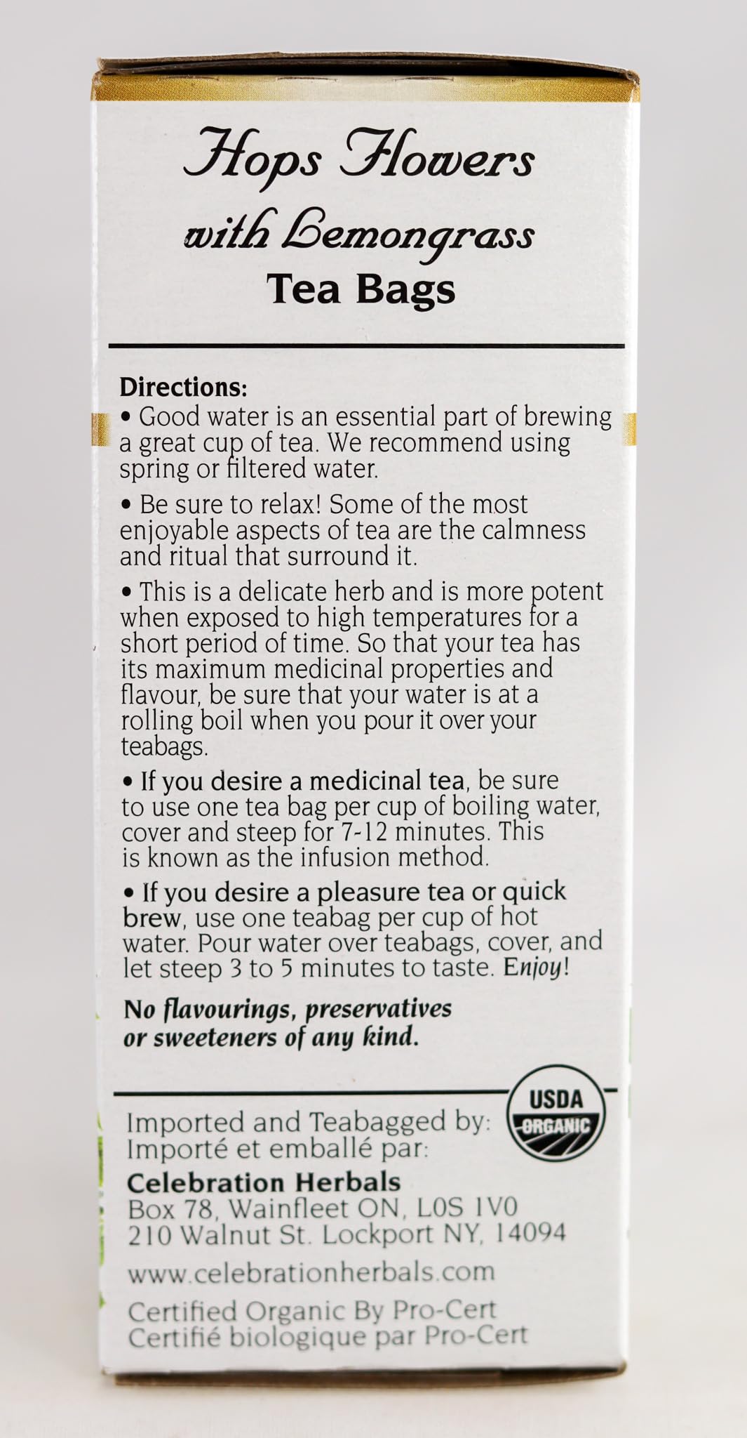 Celebration Herbals Organic Hops Flowers Tea Caffeine Free, 24 Herbal Tea Bags