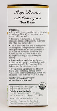 Thumbnail for Celebration Herbals Organic Hops Flowers Tea Caffeine Free, 24 Herbal Tea Bags