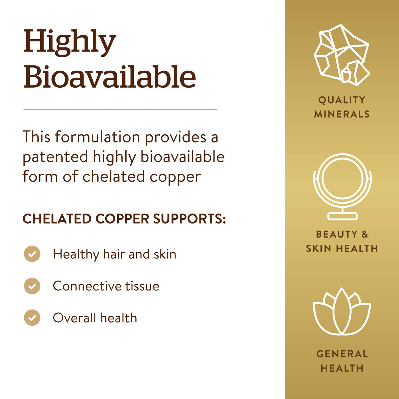 Solgar Chelated Copper, 100 Tablets - Essential for Collagen Formation - Highly Bioavailable Form - Supports Connective Tissue - Non-GMO, Vegan, Gluten Free, Dairy Free, Kosher - 100 Servings
