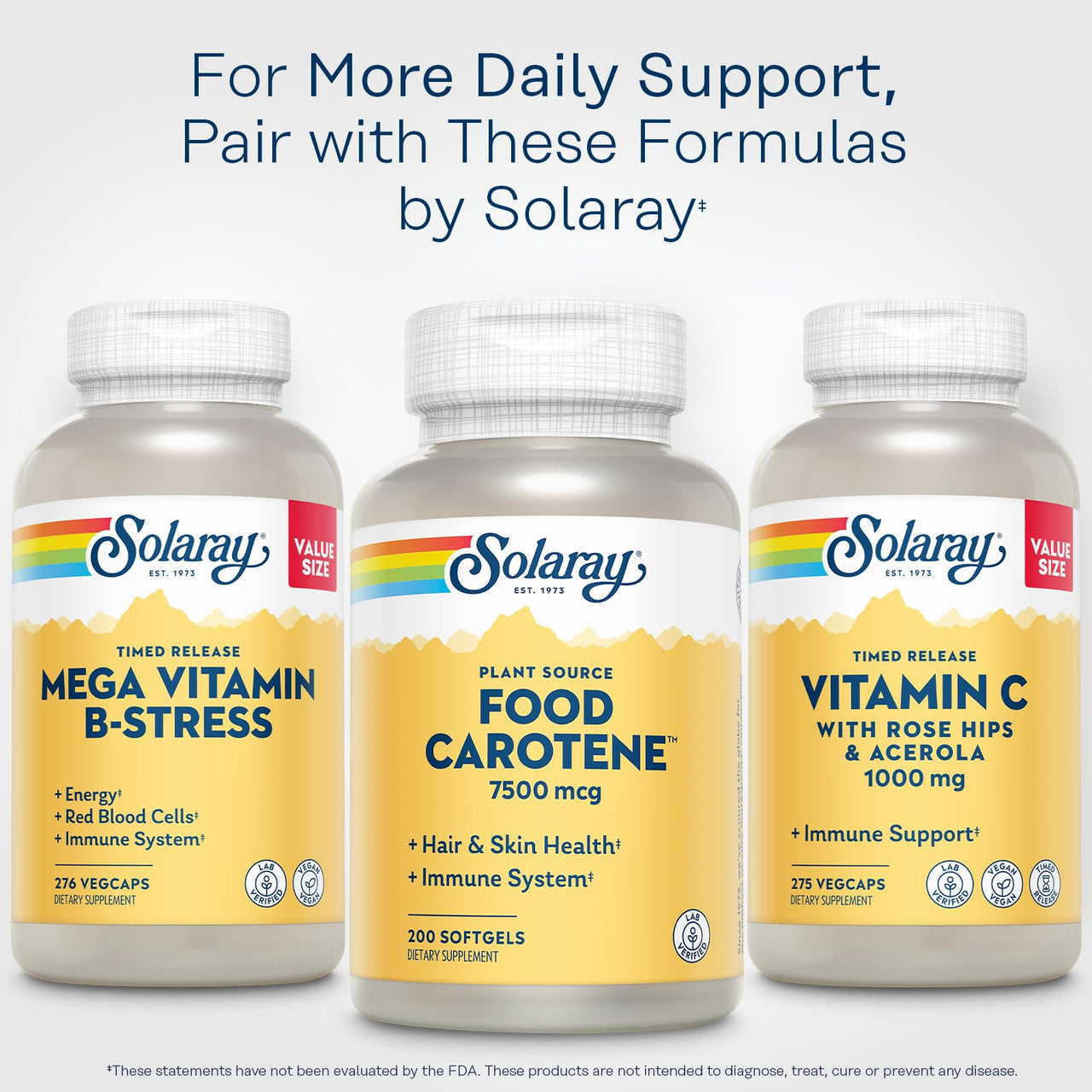 SOLARAY Food Carotene 7500mcg (25000 IU) - Beta Carotene Vitamin A Supplement - Wellness and Immune Support Supplement, Potent Eye Vitamins and Skin Food, Plant Sourced, 60-Day Guarantee, 200 Softgels