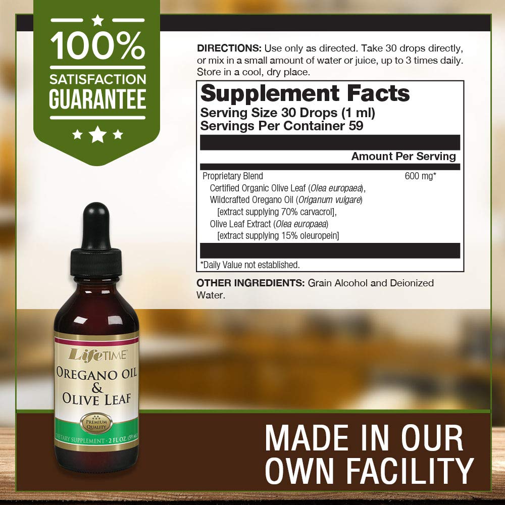 LIFETIME Organic Oregano Oil and Olive Leaf Drops | Healthy Immune System Support | Made in the USA | 2 FL oz | 59 Servings