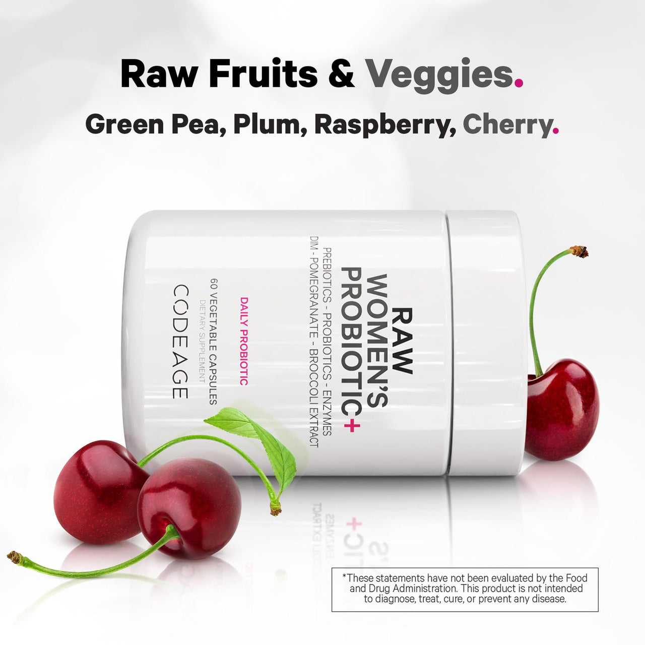 Codeage Raw Women’s Probiotic+ Supplement - 34 Probiotic Strains, 100 Billion CFUs, Digestive Enzymes, Prebiotic Blend, DIM, Herbal Extracts, Phytonutrients - Non-GMO - 30 Capsules