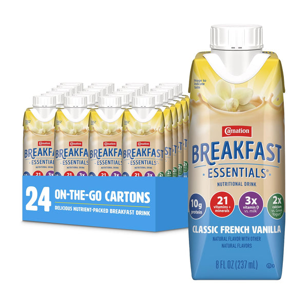 Carnation Breakfast Essentials Ready-to-Drink, Classic French Vanilla, 8 FL OZ Carton (Pack of 24)