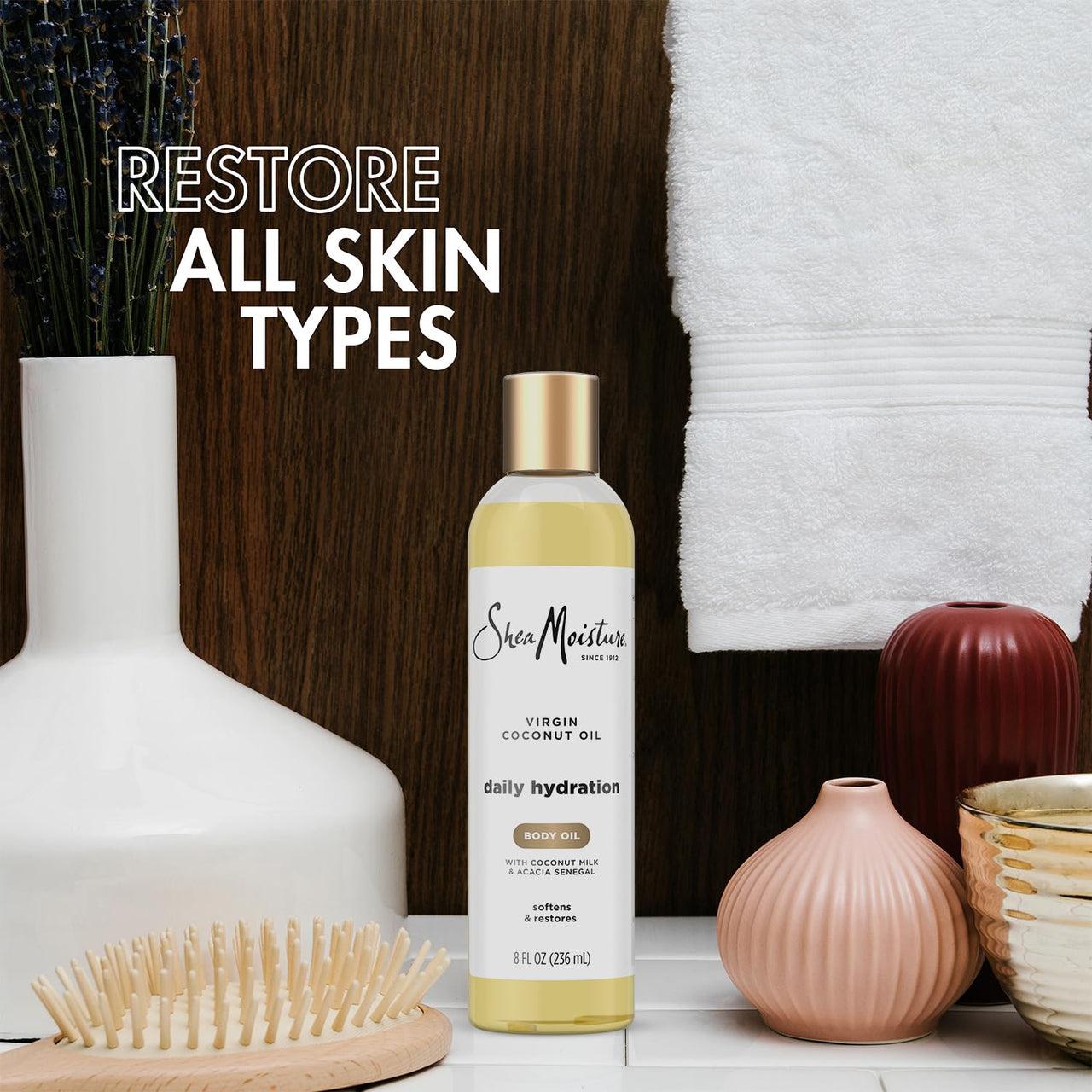 Shea Moisture Body Oil, Daily Hydration 2-Pack – Lightweight, Non-Greasy Moisturizer with Virgin Coconut Oil for Soft, Smooth Skin, 8 Oz Ea