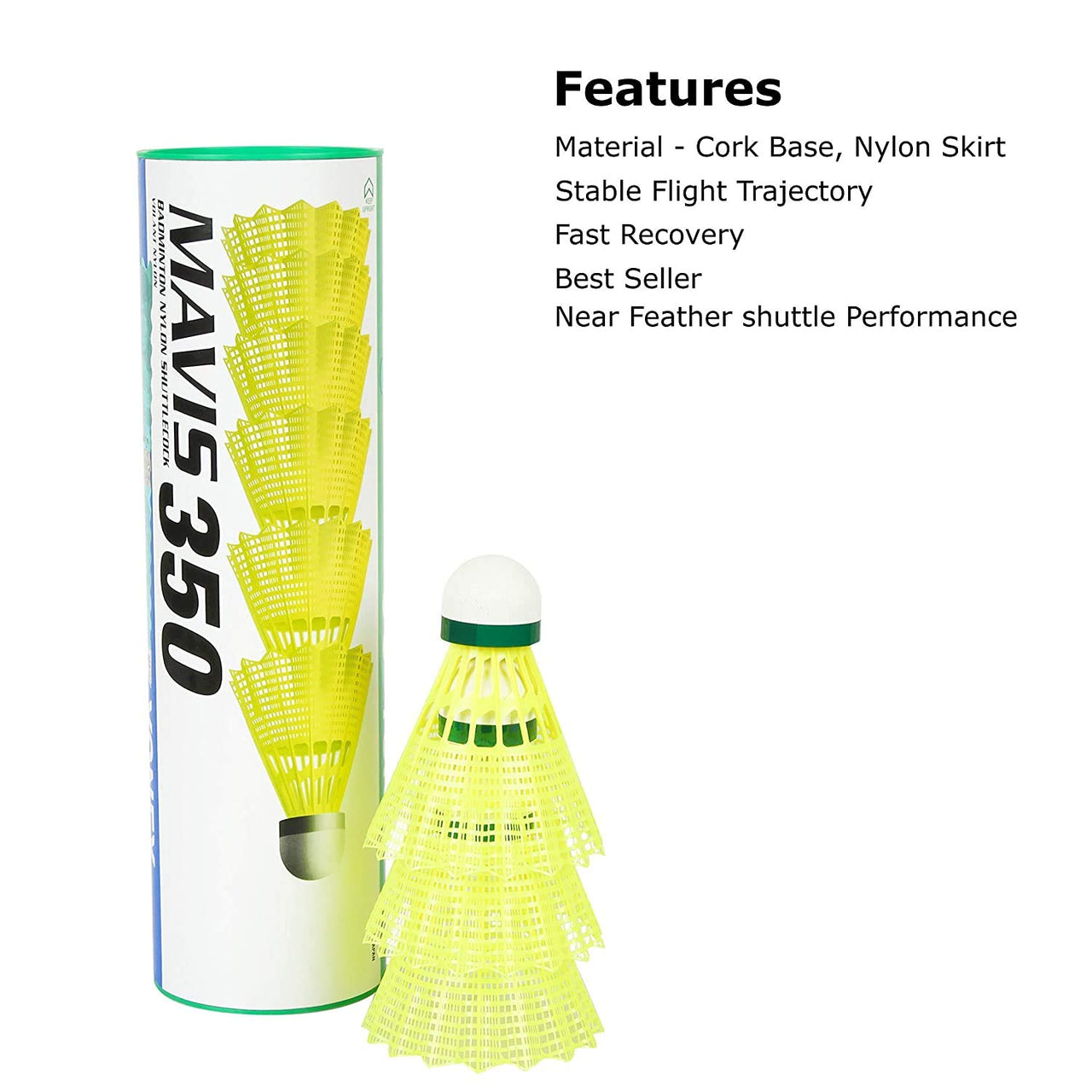 Yonex Mavis 350 Nylon Badminton Shuttlecocks (Yellow, Slow Speed) | Durable Performance
