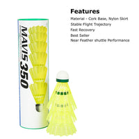Thumbnail for Yonex Mavis 350 Nylon Badminton Shuttlecocks (Yellow, Slow Speed) | Durable Performance