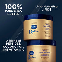 Thumbnail for Vaseline Radiant X Deep Nourishment Body Cream 100% Pure Shea Butter, Coconut Oil, Vitamin C, & Peptides 10 oz